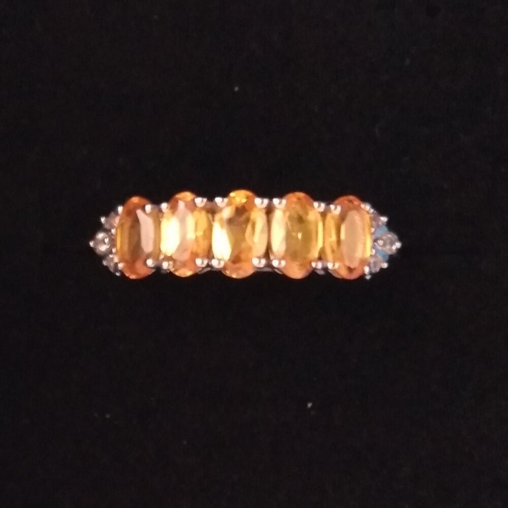 Spessartite garnet, & diamond ring size 6